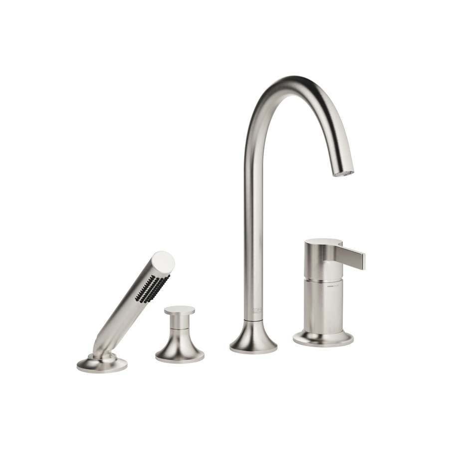 Vaia 27.532.809.06 deck-mounted bath mixer in platinum matt with diverter and shower set