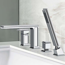 Load image into Gallery viewer, 46037.727 Eleganza four-hole bath mixer in brushed brass PVD with hand shower and diverter
