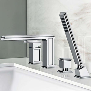 46037.727 Eleganza four-hole bath mixer in brushed brass PVD with hand shower and diverter