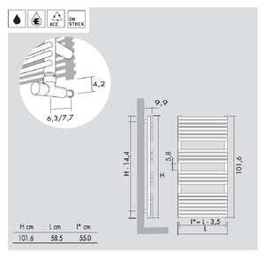 VP22S058100B.BIAN  101.6 x  58.5 x 55.0 in BIAN (standard white) TOWEL RAIL ONLY