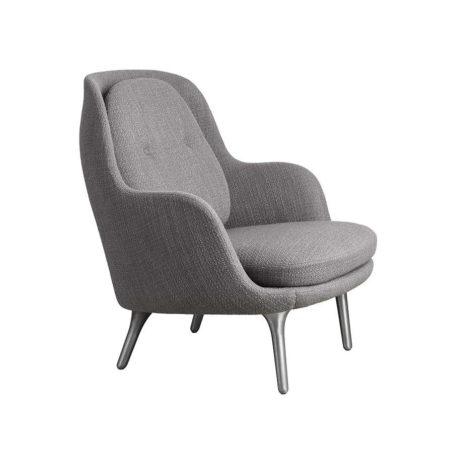 FRITZ HANSEN Fri JH4 Armchair, 800w x 880d x 905h mm, Frame Brushed Aluminum, Fabric Fiord 751