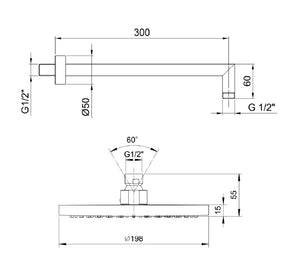 86029231 Docce 300mm Shower Arm with 86029230 D.200 Shower Head with Anti-Limestone Nozzle  Finish: Chrome Plated