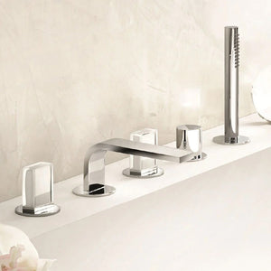 Venezia 2902c965s 
Decked Mounted Bath Mixer in Chrome with Handshower and With 29 02 N448CB Venezia handle in chrome/white